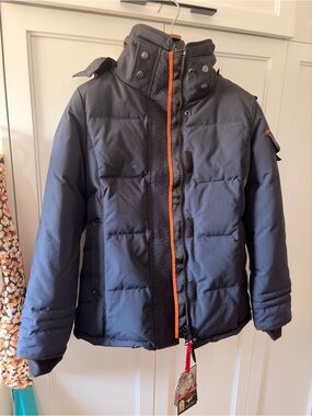 Women’s Performance Puffer Jacket in Dark Navy with Orange Trim